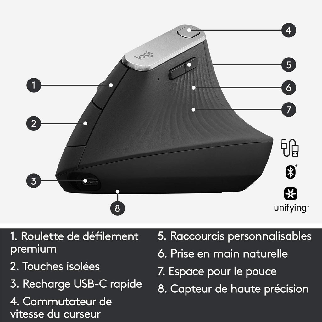 Logitech MX Vertical Souris Bluetooth, Sans fil