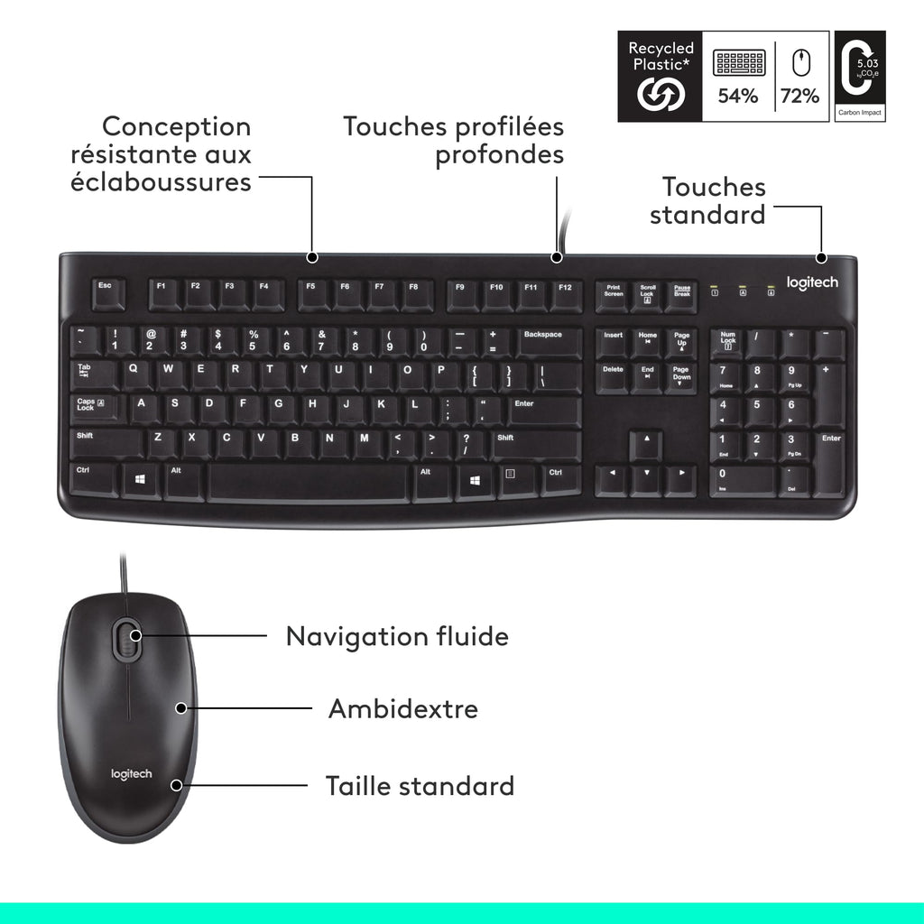 Logitech MK120 Ensemble clavier + souris Filaire AZERTY