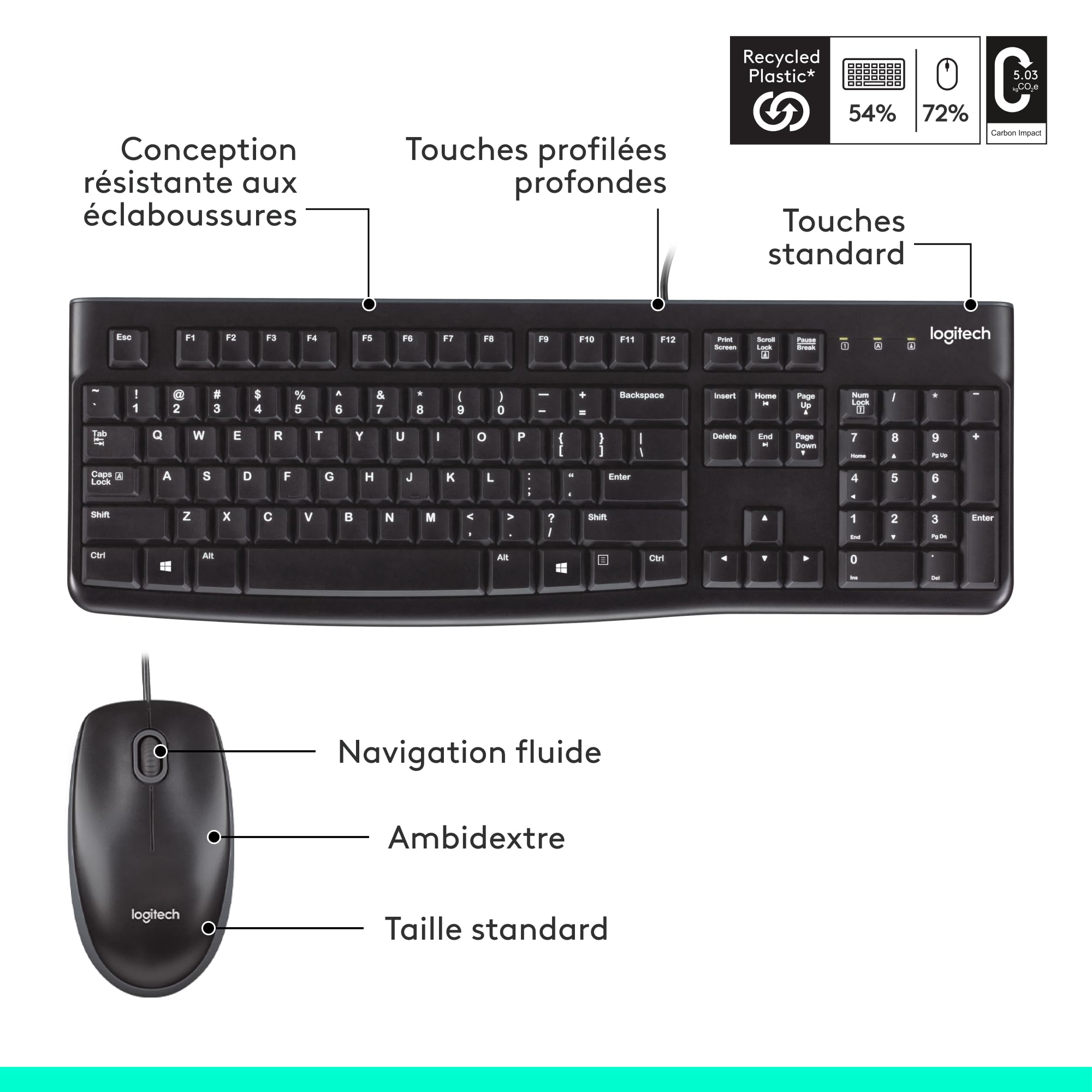 Logitech MK120 Ensemble clavier + souris Filaire AZERTY