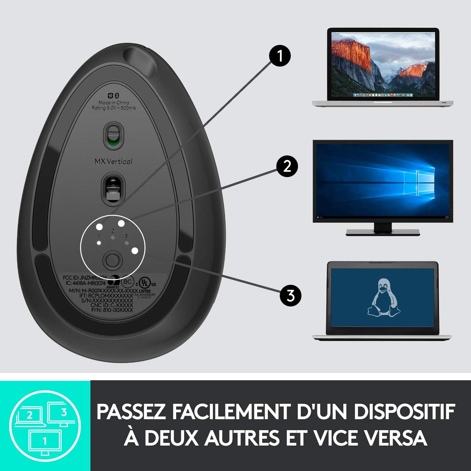 Logitech MX Vertical Souris Bluetooth, Sans fil